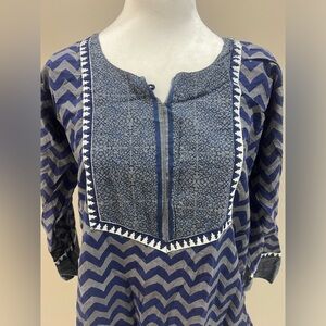Chevron Patterned Blue and Grey Indian Top (Kurta)